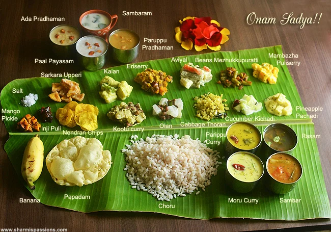 Onam Sadhya feast on a banana leaf